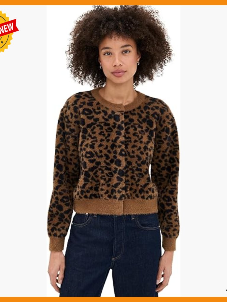 Leopard Print Cardigan, Heavyweight Fuzzy Knit, Cozy Sweater
